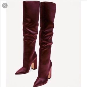 Zara Burgundy Sateen Boot